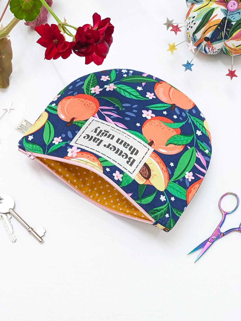 Peaches Zippered Pouch SUPER SECONDS SALE (OS)-Pin Clothing-pinclothing.co.uk