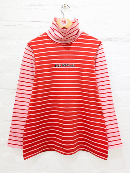 Pink & Red Stripe Mock Turtle Neck Top-Pin Clothing-pinclothing.co.uk