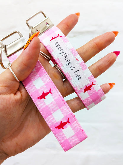 Pink Gingham Sharks Wristlet Keyring-Pin Clothing-pinclothing.co.uk