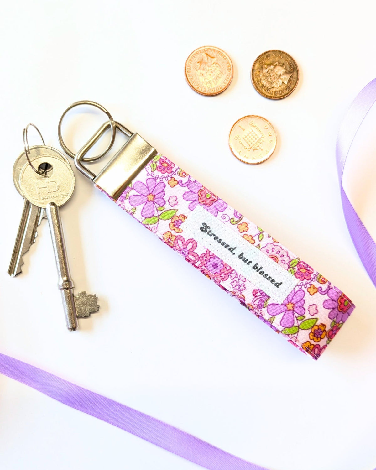 Blush Floral Wristlet Keyring-pinclothing.co.uk-pinclothing.co.uk