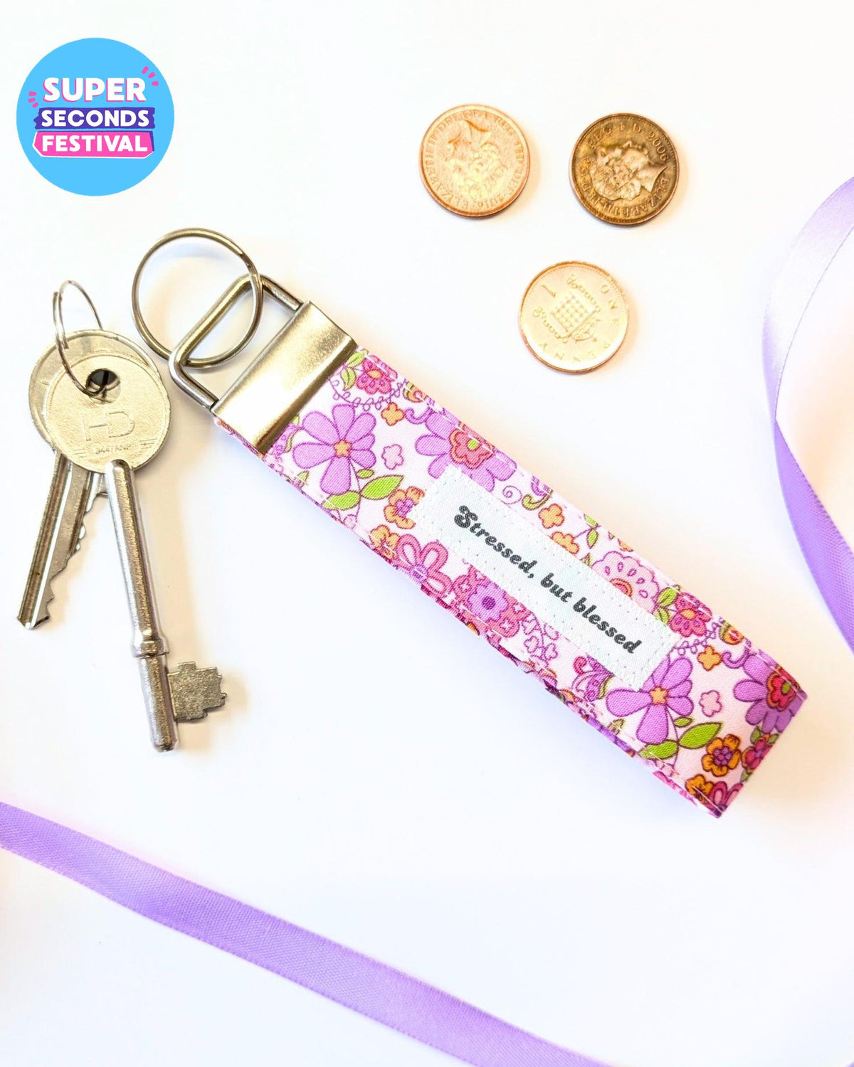 Blush Floral Wristlet Keyring-pinclothing.co.uk-pinclothing.co.uk