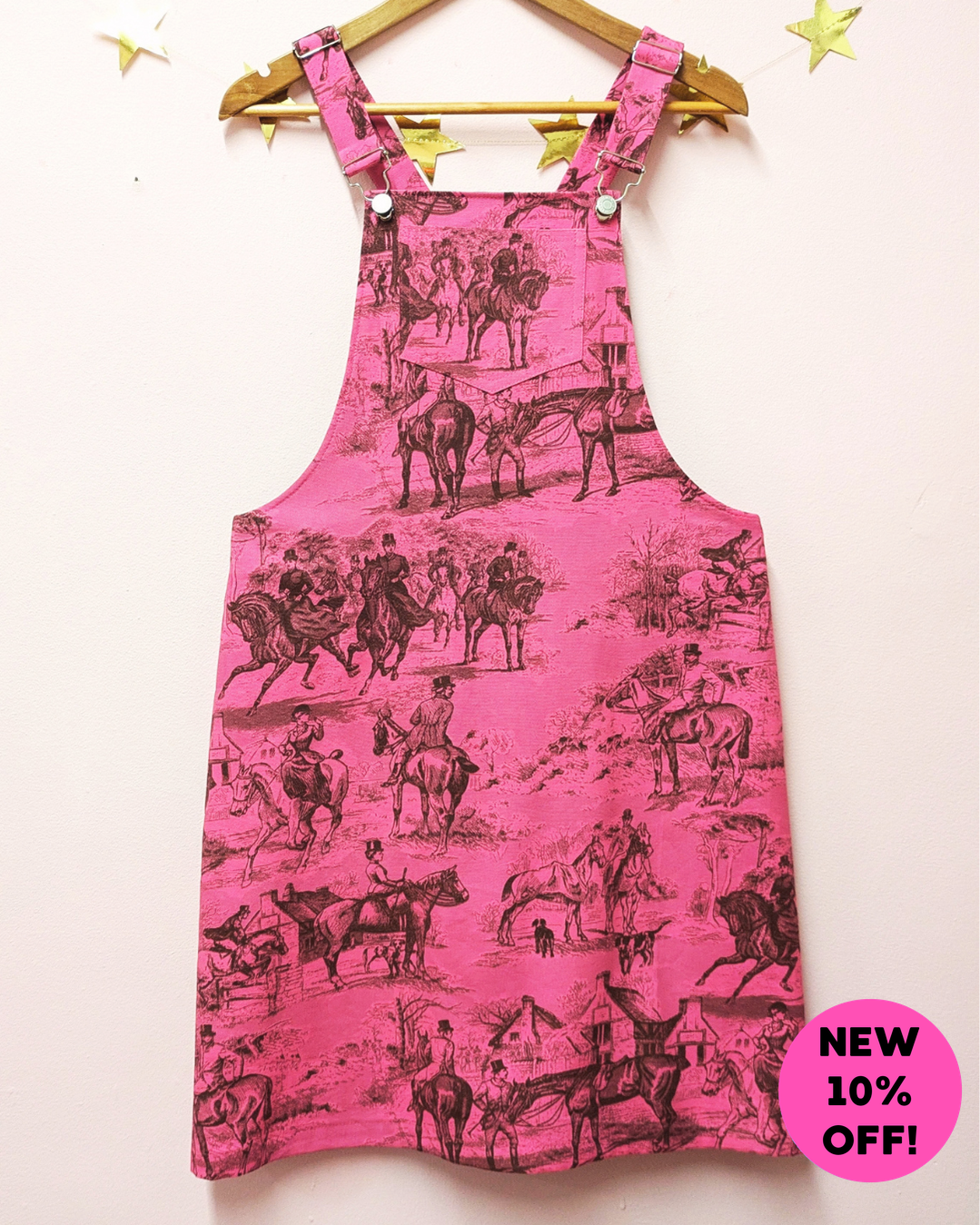 Pink Pastoral Horses Dungaree Dress-pinclothing.co.uk-pinclothing.co.uk