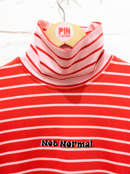 Pink & Red Stripe Mock Turtle Neck Top-Pin Clothing-pinclothing.co.uk