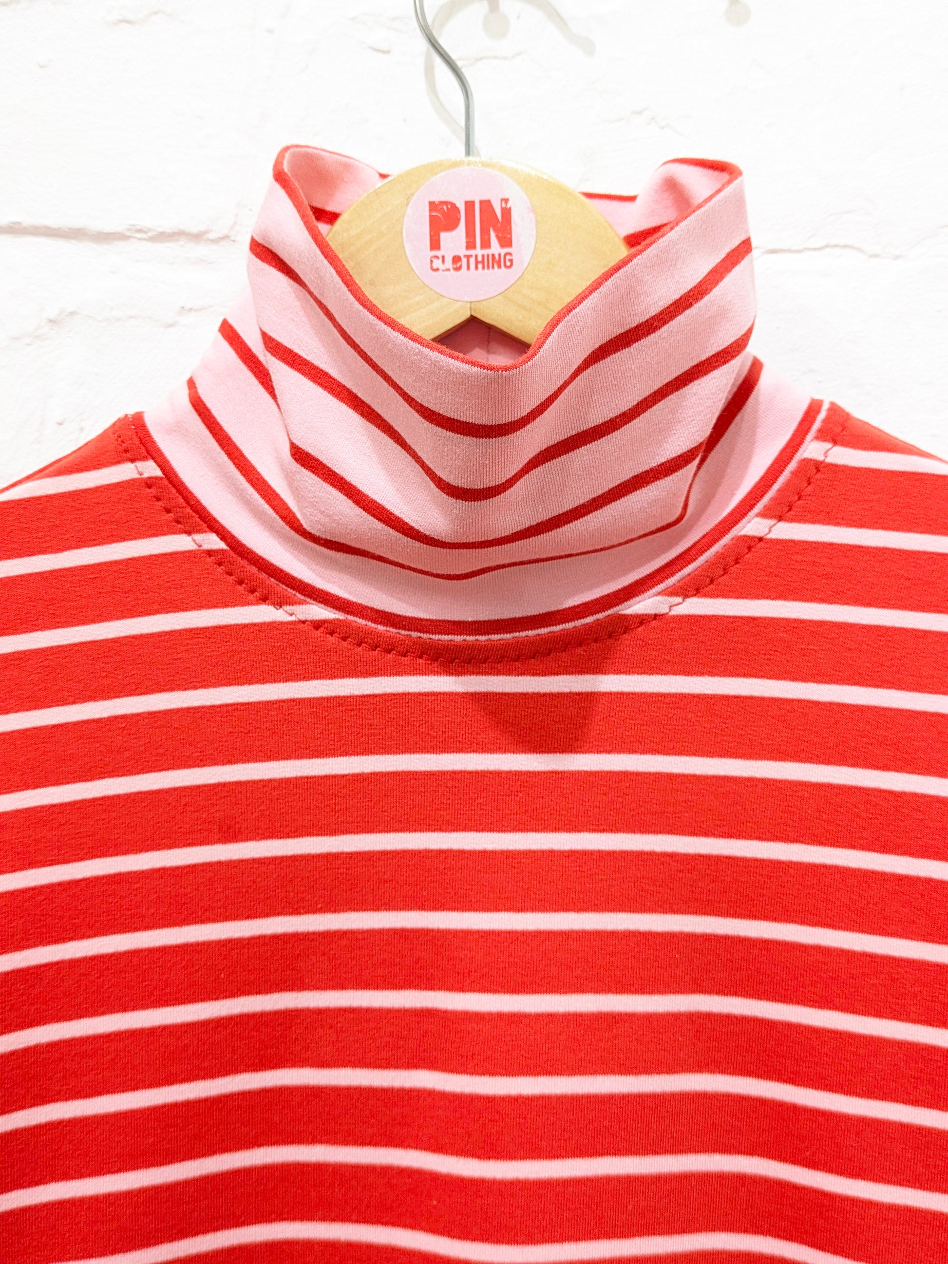 Pink & Red Stripe Mock Turtle Neck Top SUPER SECONDS SALE (OS)-Pin Clothing-pinclothing.co.uk