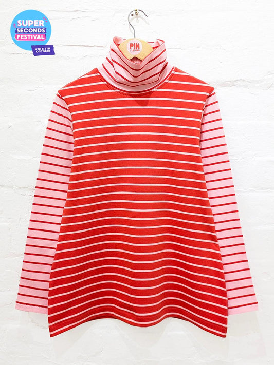 Pink & Red Stripe Mock Turtle Neck Top SUPER SECONDS SALE (OS)-Pin Clothing-pinclothing.co.uk