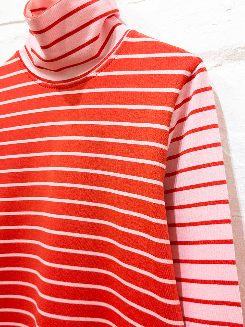 Pink & Red Stripe Mock Turtle Neck Top SUPER SECONDS SALE (OS)-Pin Clothing-pinclothing.co.uk