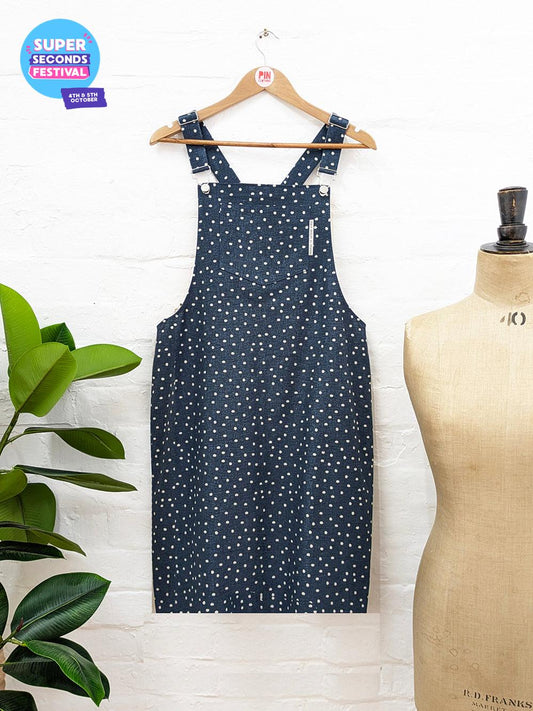 Navy Polka Dot Dungaree Dress SUPER SECONDS SALE (OOAK)-Pin Clothing-pinclothing.co.uk