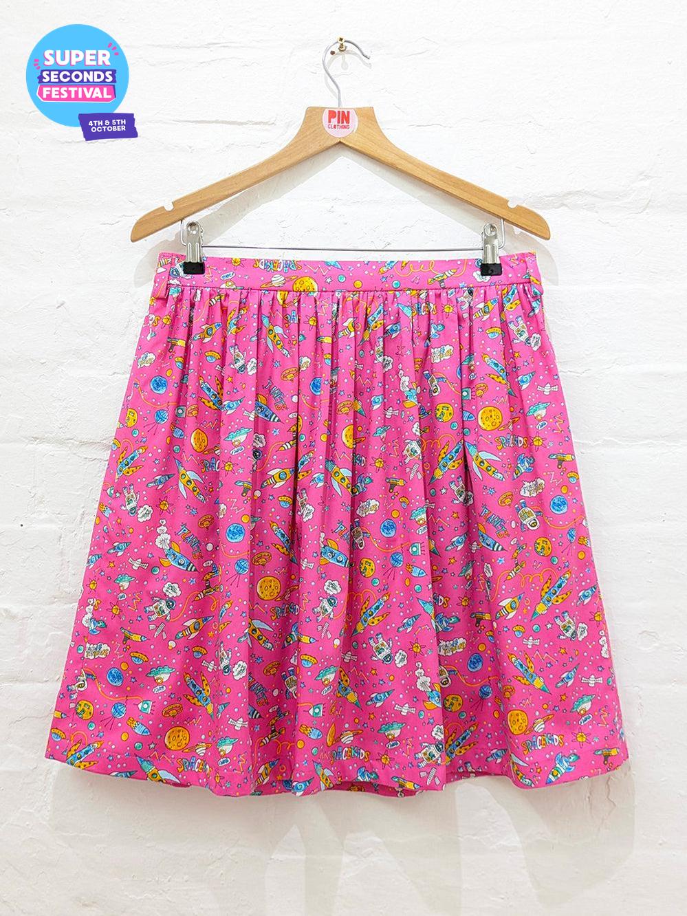 Pink Space High Waisted Skirt SUPER SECONDS SALE (OOAK)-Pin Clothing-pinclothing.co.uk
