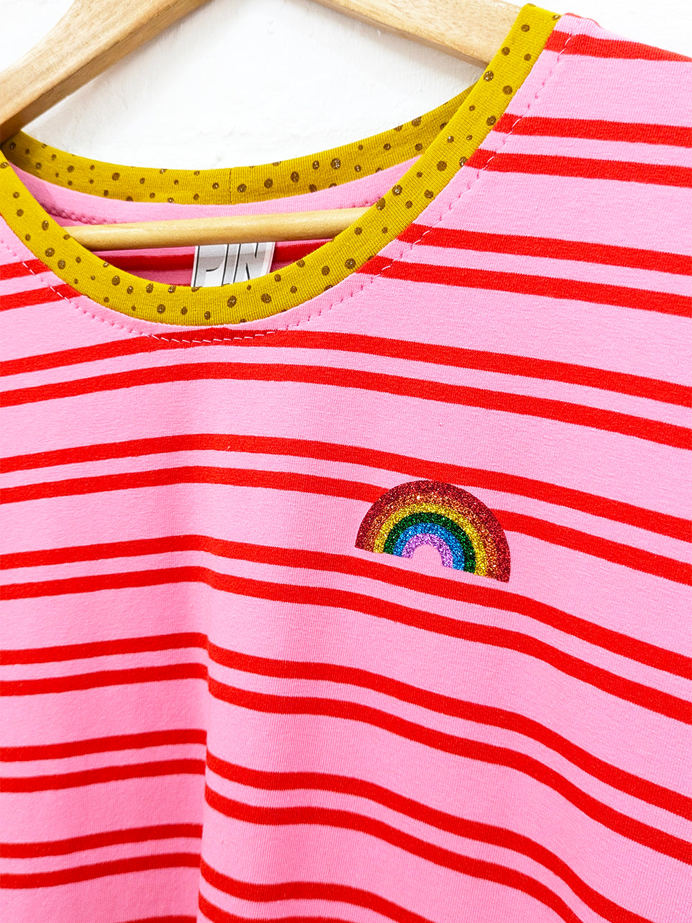 Rainbow Glitter Stripe Tee SUPER SECONDS SALE (OOAK)-Pin Clothing-pinclothing.co.uk