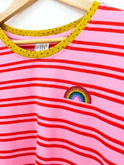 Rainbow Glitter Stripe Tee SUPER SECONDS SALE (OOAK)-Pin Clothing-pinclothing.co.uk