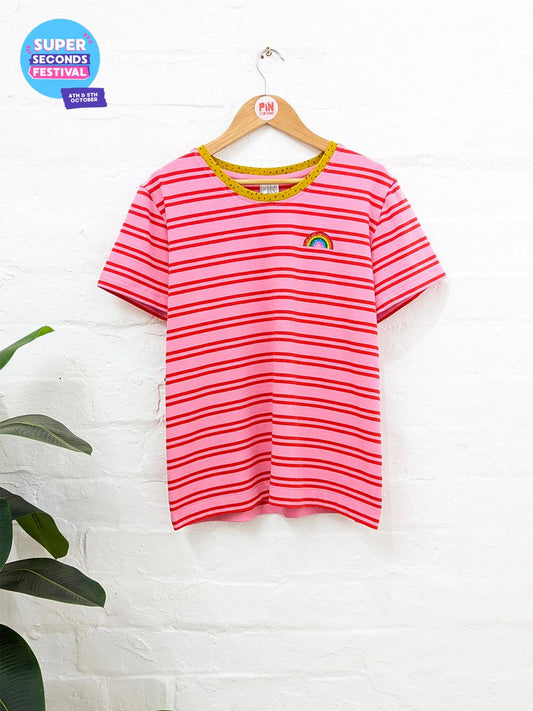 Rainbow Glitter Stripe Tee SUPER SECONDS SALE (OOAK)-Pin Clothing-pinclothing.co.uk