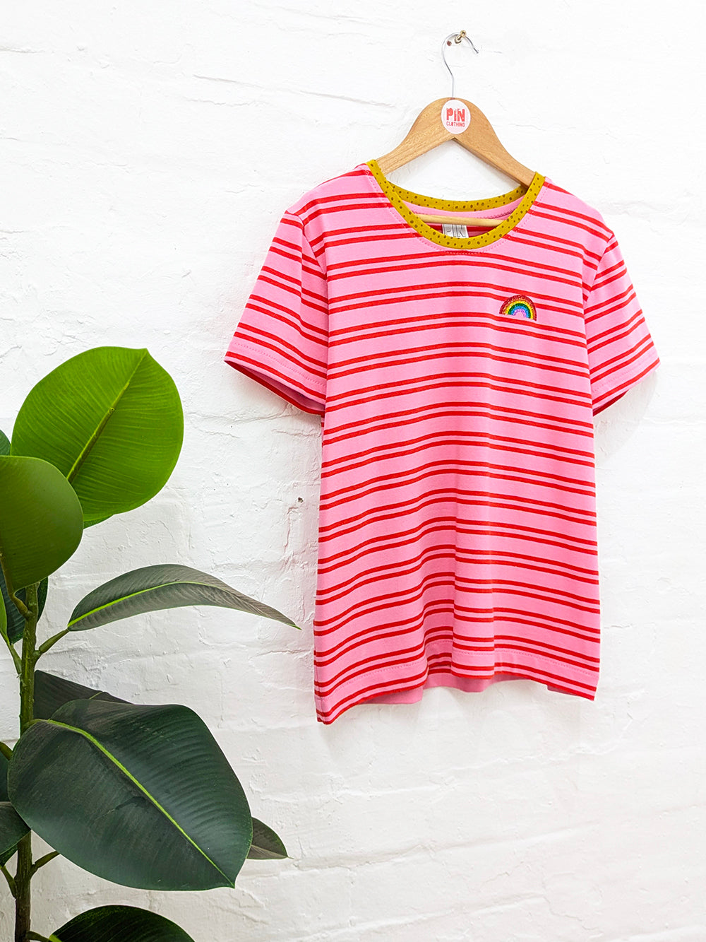 Rainbow Glitter Stripe Tee SUPER SECONDS SALE (OOAK)-Pin Clothing-pinclothing.co.uk