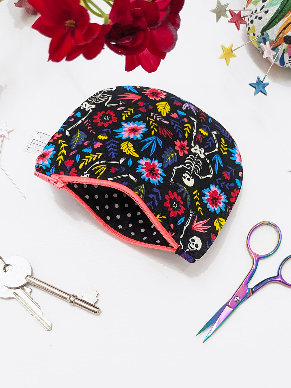 Dancing Floral Skeletons Zippered Pouch SUPER SECONDS SALE (OOAK)-Pin Clothing-pinclothing.co.uk