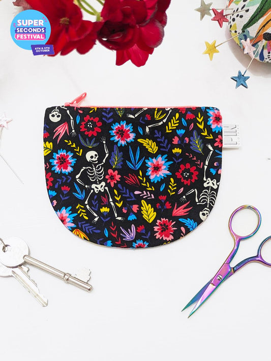 Dancing Floral Skeletons Zippered Pouch SUPER SECONDS SALE (OOAK)-Pin Clothing-pinclothing.co.uk