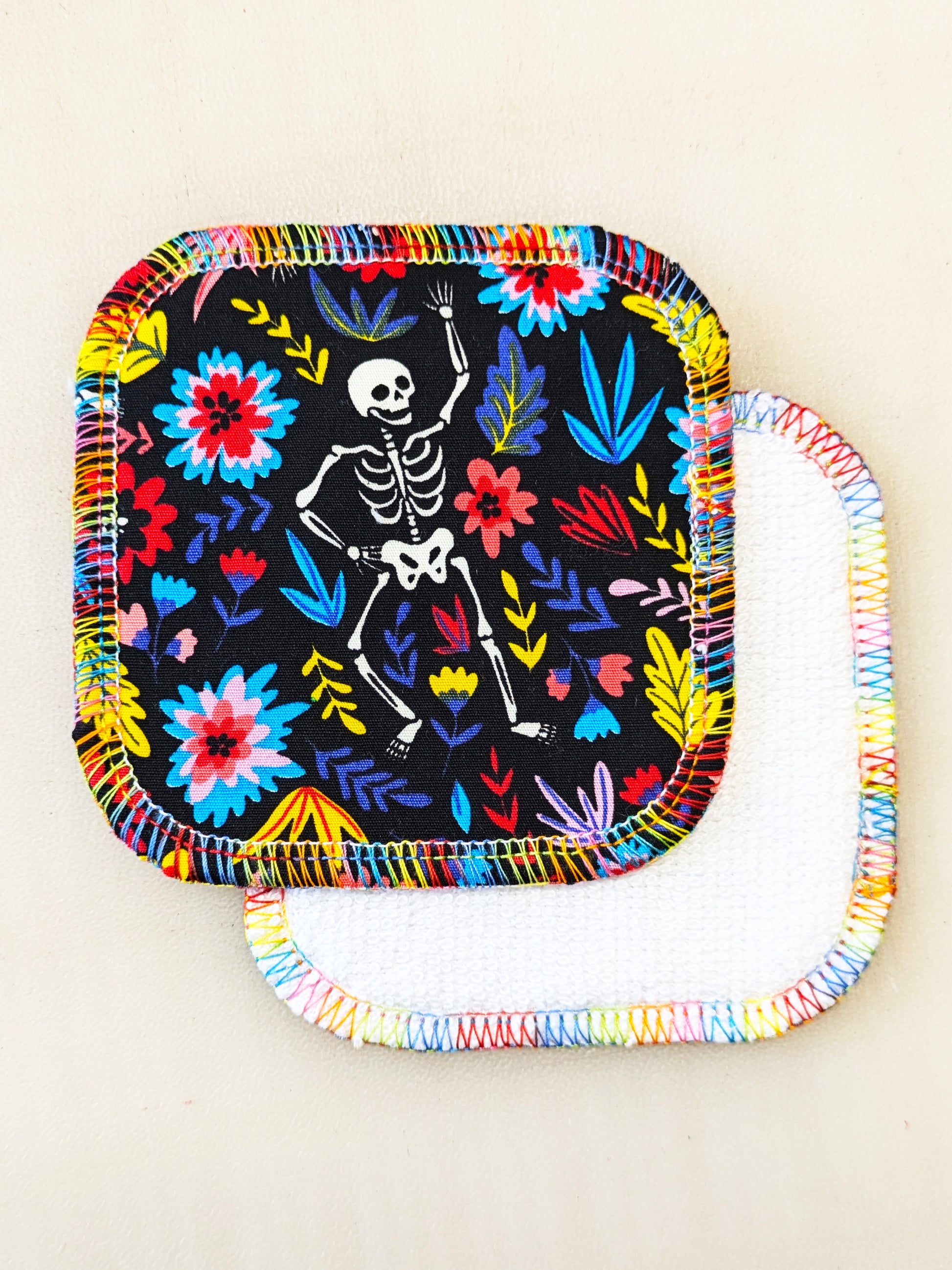 Floral Skeleton Reusable Cotton Face Pads-Pin Clothing-Scrubby Towelling-pinclothing.co.uk