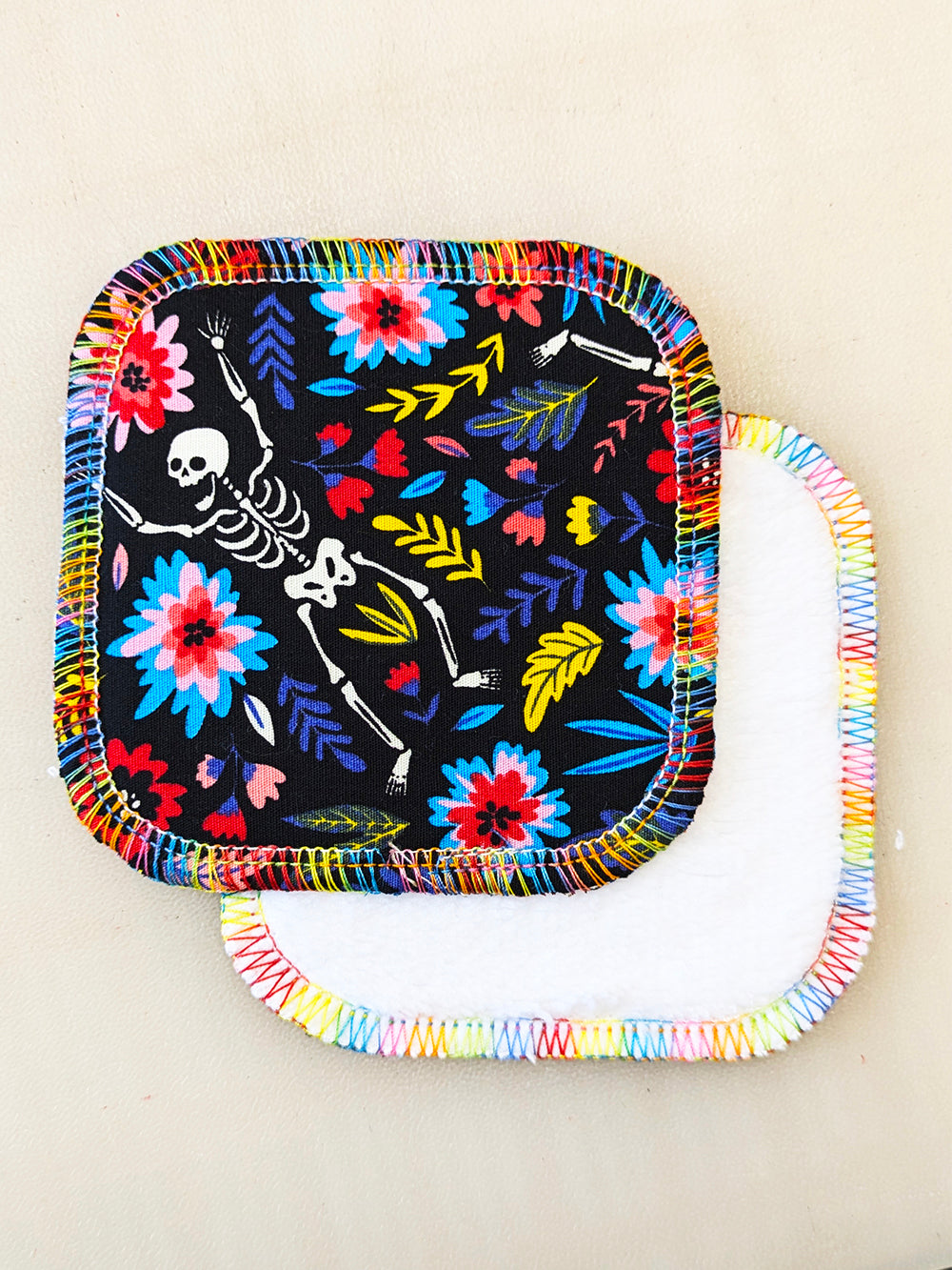 Floral Skeleton Reusable Cotton Face Pads-Pin Clothing-Soft Towelling-pinclothing.co.uk