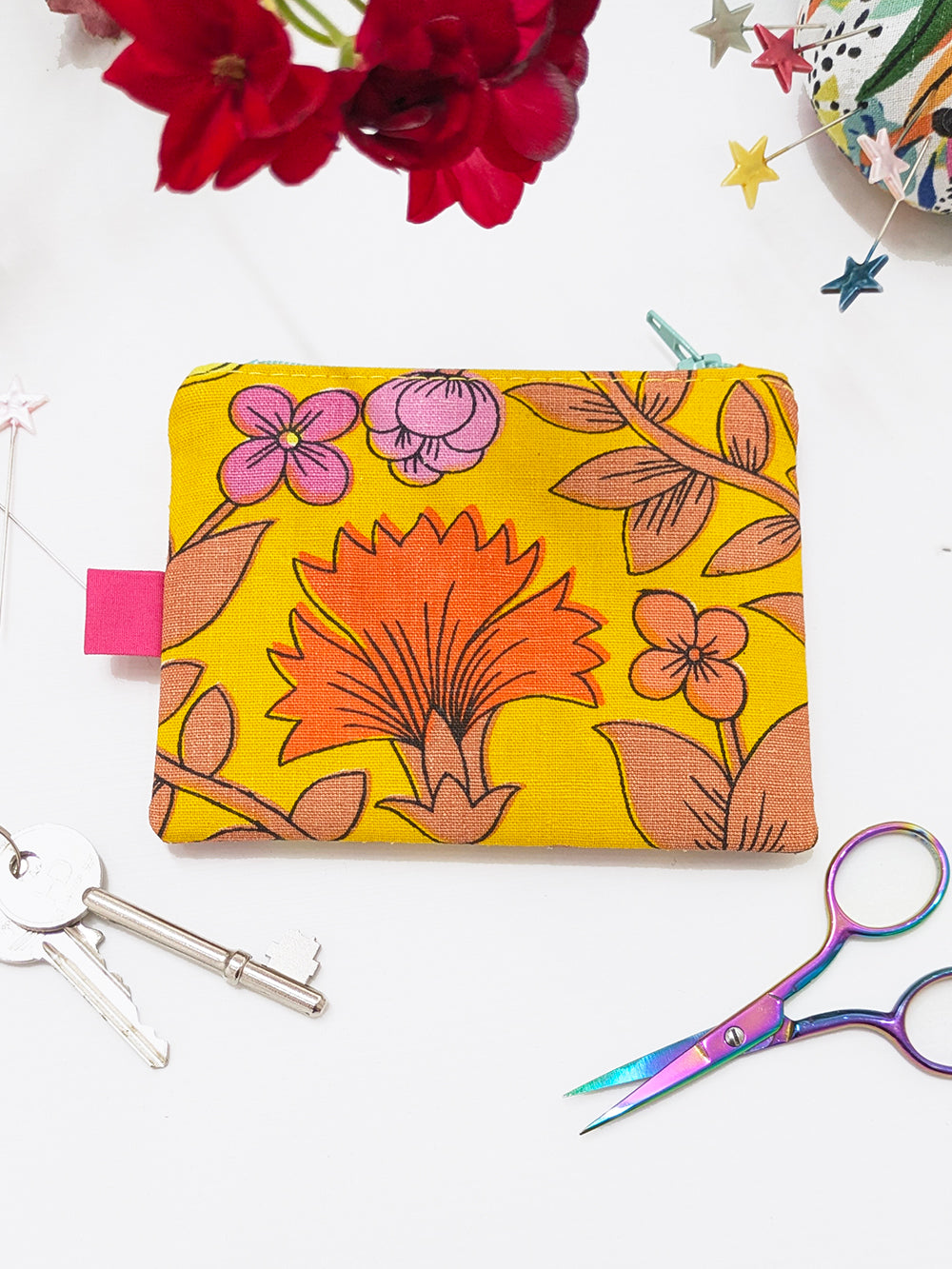 Vintage Mustard Floral Zippered Pouch SUPER SECONDS SALE (OOAK)-Pin Clothing-pinclothing.co.uk