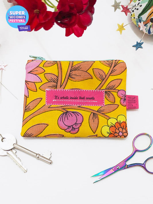 Vintage Mustard Floral Zippered Pouch SUPER SECONDS SALE (OOAK)-Pin Clothing-pinclothing.co.uk