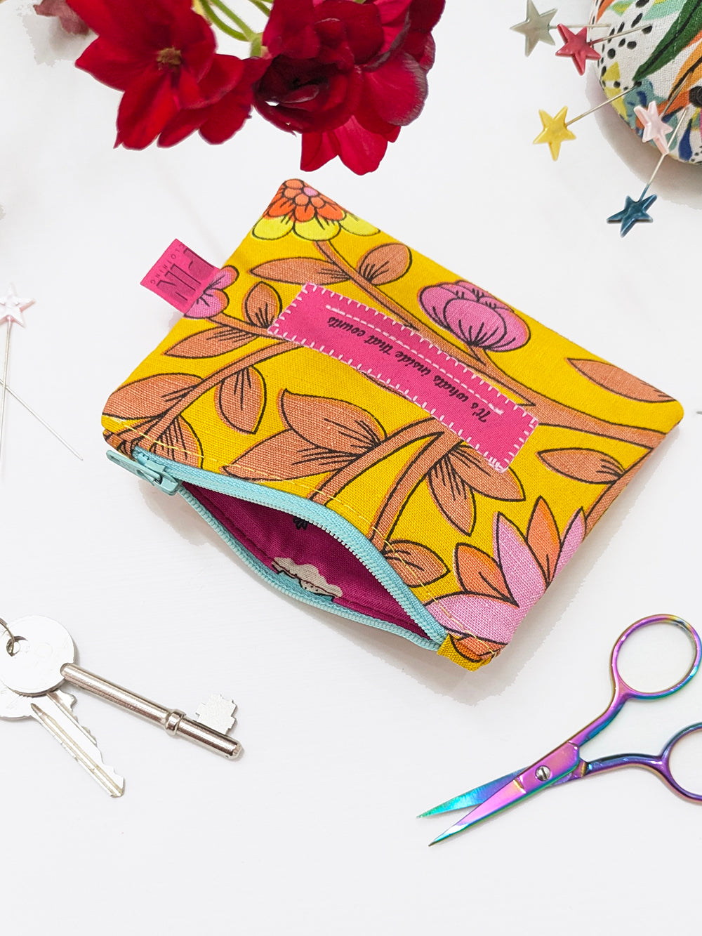 Vintage Mustard Floral Zippered Pouch SUPER SECONDS SALE (OOAK)-Pin Clothing-pinclothing.co.uk