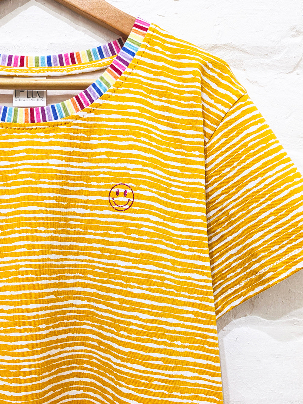 Yellow Sunshine Smiley Stripe Tee SUPER SECONDS SALE (OS)-Pin Clothing-pinclothing.co.uk