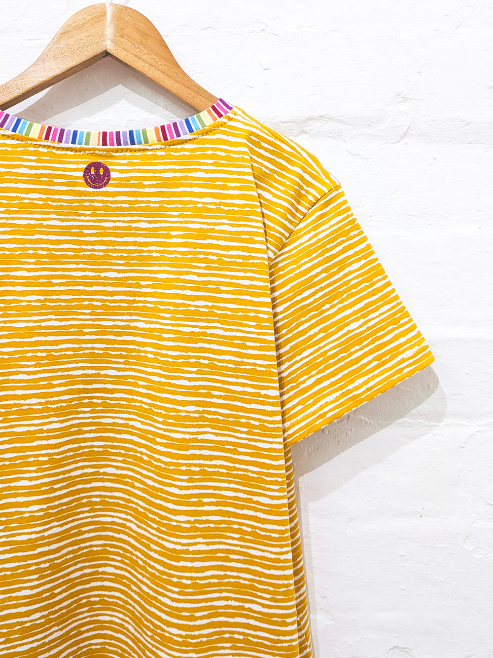 Yellow Sunshine Smiley Stripe Tee SUPER SECONDS SALE (OS)-Pin Clothing-pinclothing.co.uk
