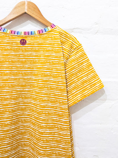 Yellow Sunshine Smiley Stripe Tee SUPER SECONDS SALE (OS)-Pin Clothing-pinclothing.co.uk