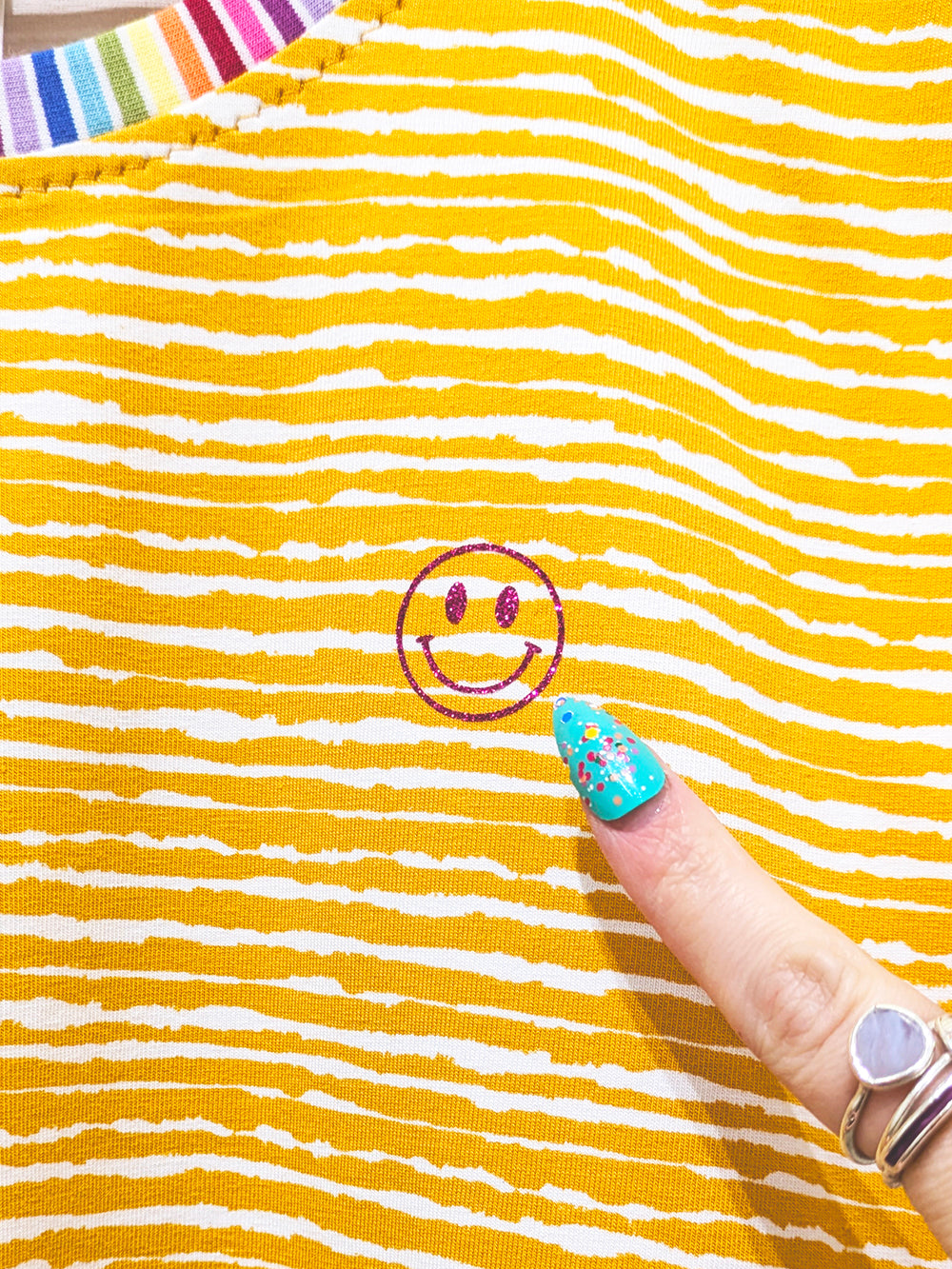 Yellow Sunshine Smiley Stripe Tee SUPER SECONDS SALE (OS)-Pin Clothing-pinclothing.co.uk