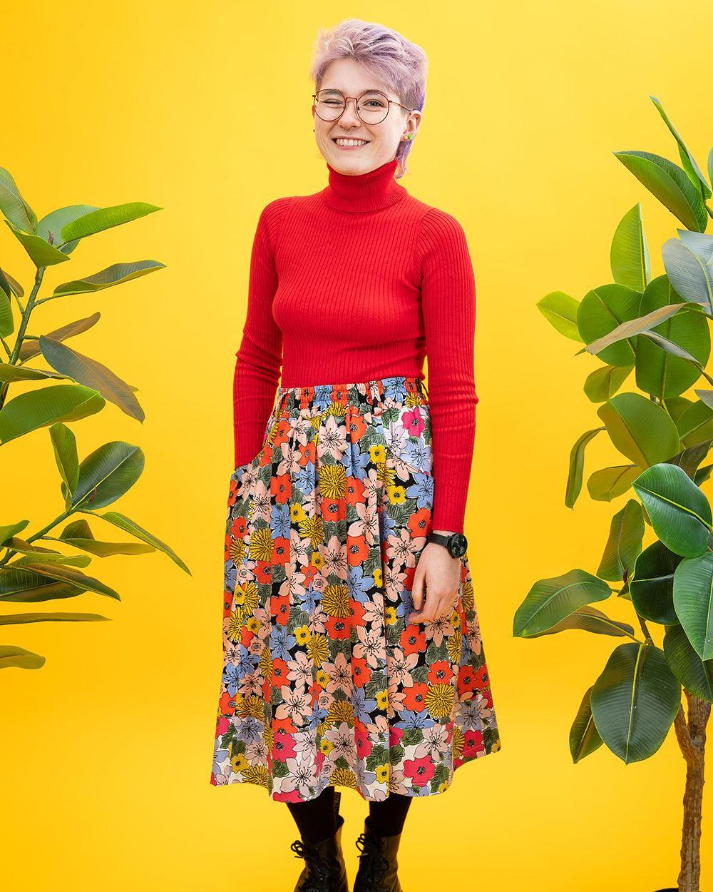 The Retro Bloom Pocket Skirt-pinclothing.co.uk-pinclothing.co.uk