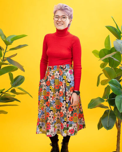 The Retro Bloom Pocket Skirt-pinclothing.co.uk-pinclothing.co.uk