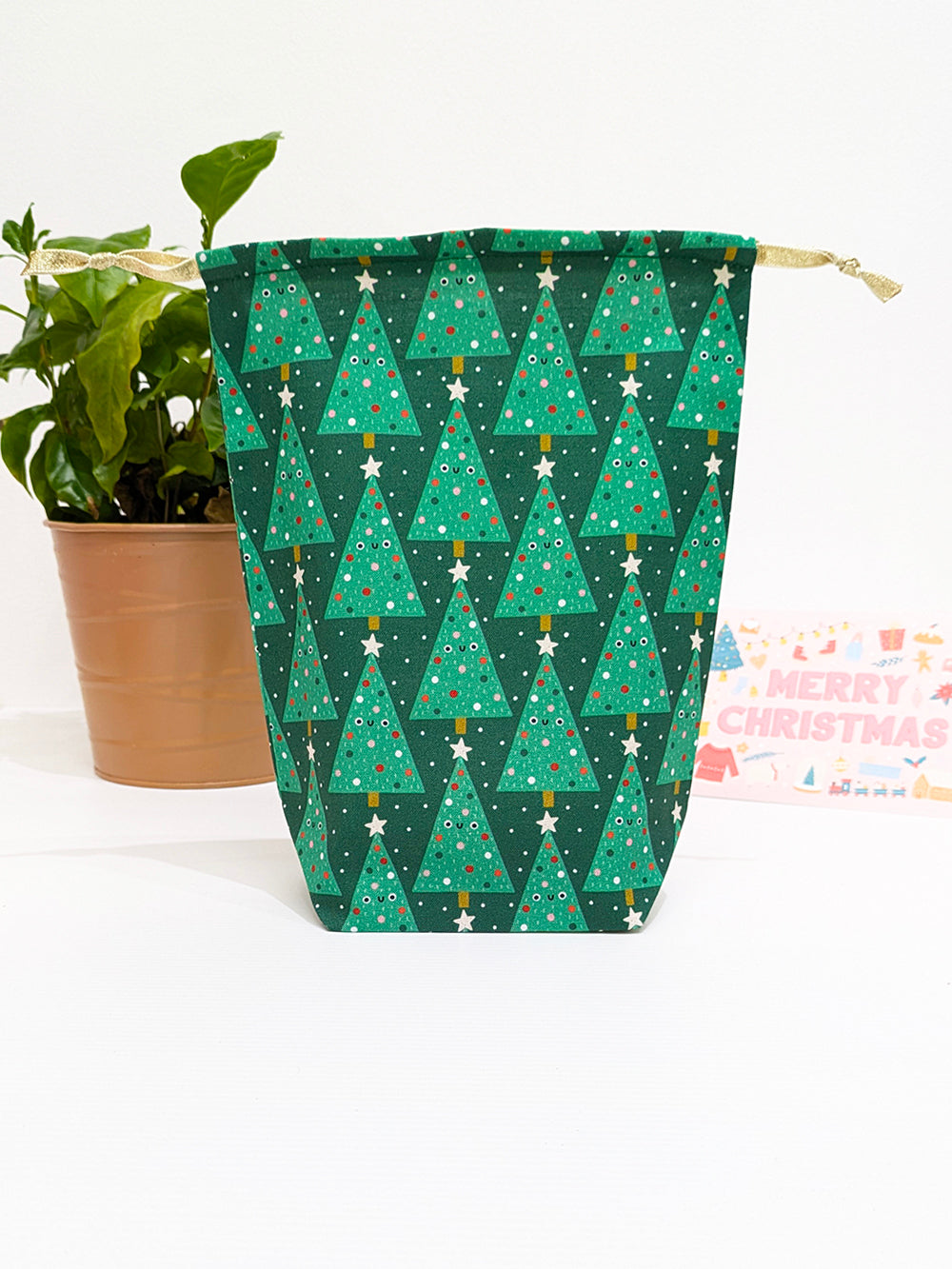 Happy Trees Christmas Drawstring Gift Bag SUPER SECONDS SALE (OS)-pinclothing.co.uk-pinclothing.co.uk