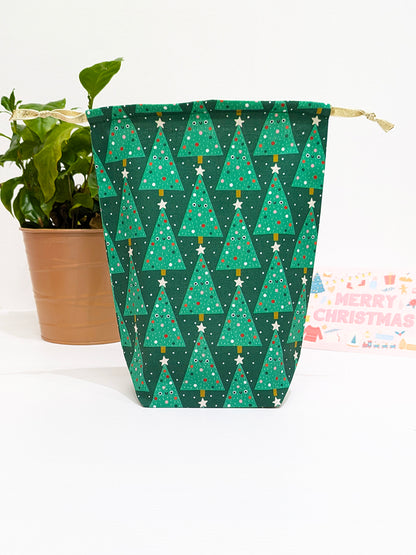 Happy Trees Christmas Drawstring Gift Bag SUPER SECONDS SALE (OS)-pinclothing.co.uk-pinclothing.co.uk