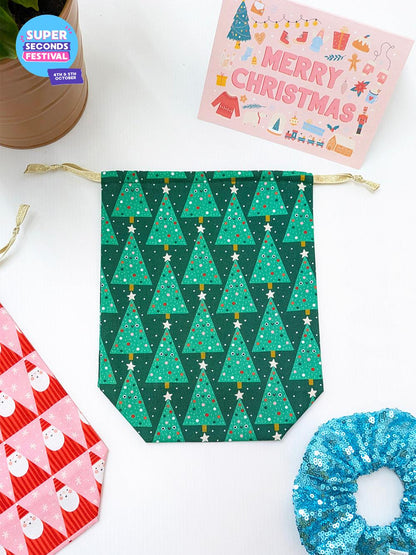 Happy Trees Christmas Drawstring Gift Bag SUPER SECONDS SALE (OS)-pinclothing.co.uk-pinclothing.co.uk