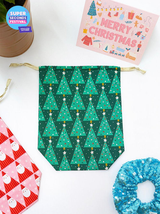 Happy Trees Christmas Drawstring Gift Bag SUPER SECONDS SALE (OS)-pinclothing.co.uk-pinclothing.co.uk