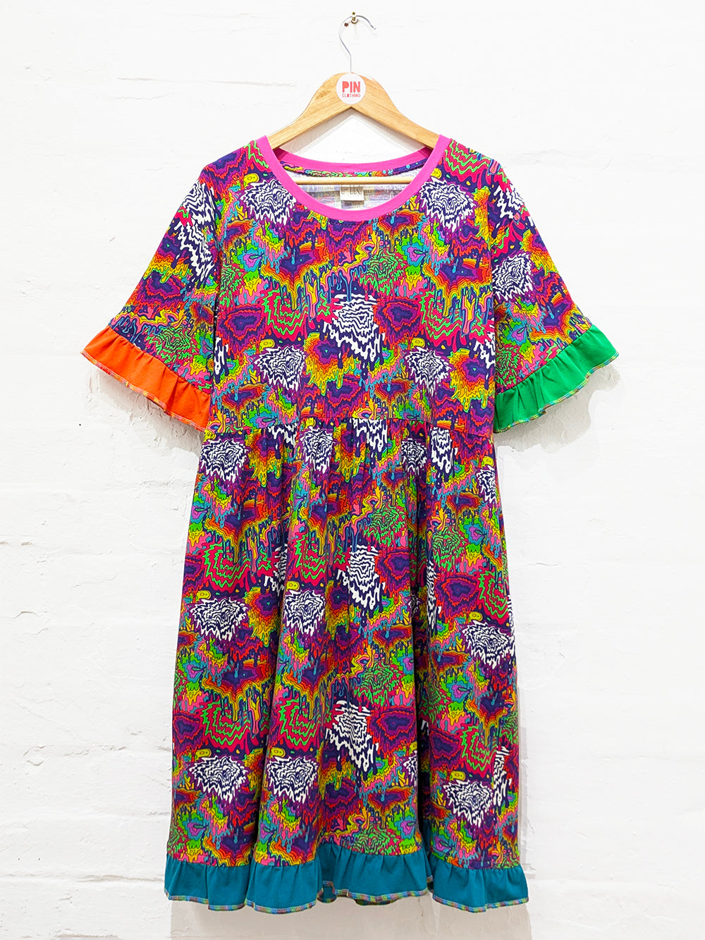 Trippy Rainbow Drip Smock Dress-Pin Clothing-pinclothing.co.uk