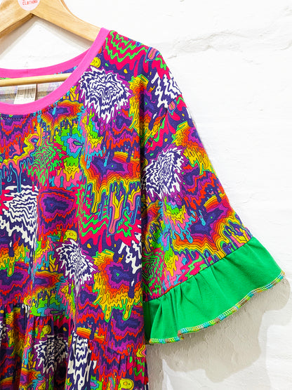 Trippy Rainbow Drip Smock Dress-Pin Clothing-pinclothing.co.uk