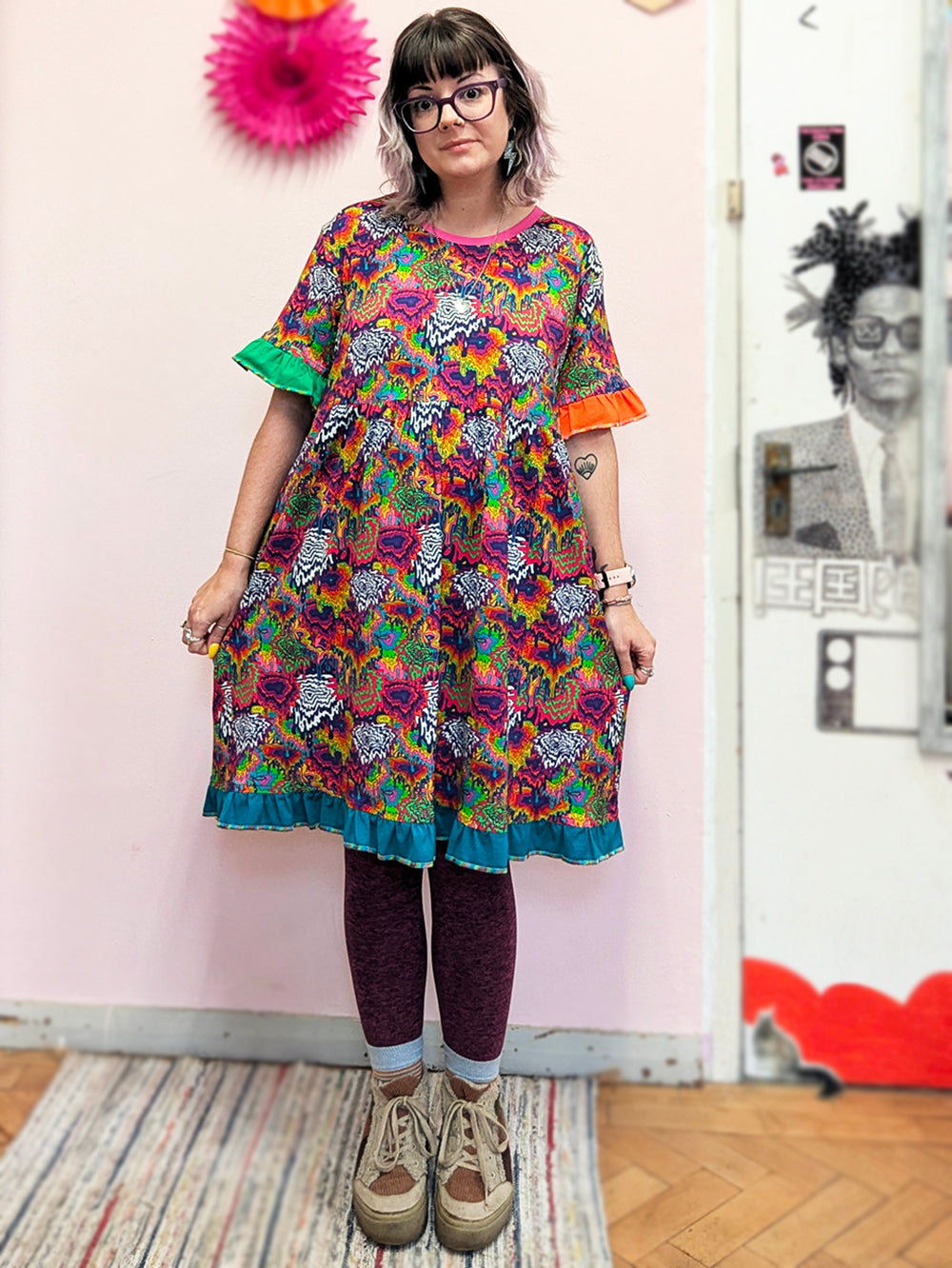 Trippy Rainbow Drip Smock Dress-Pin Clothing-pinclothing.co.uk