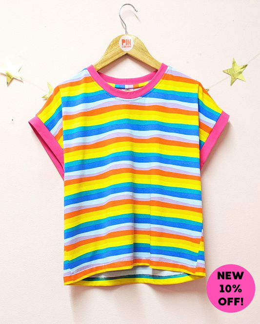 Wavy Rainbow Stripe Boxy Top-pinclothing.co.uk-pinclothing.co.uk