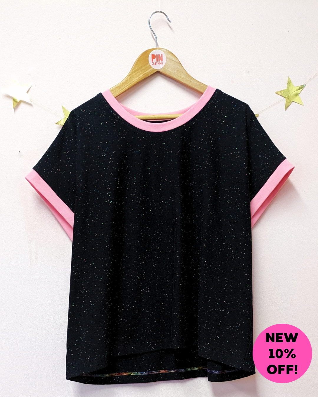 Black Fleck Boxy Top Size 14 - 16-pinclothing.co.uk-pinclothing.co.uk
