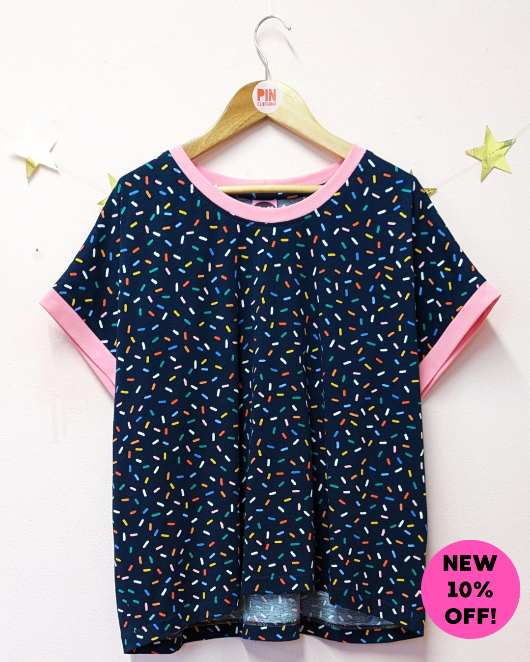 Navy Sprinkles Boxy Top Size 16 - 18-pinclothing.co.uk-pinclothing.co.uk