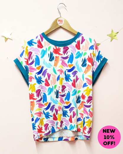 Rainbow Brush Strokes Boxy Top-pinclothing.co.uk-pinclothing.co.uk