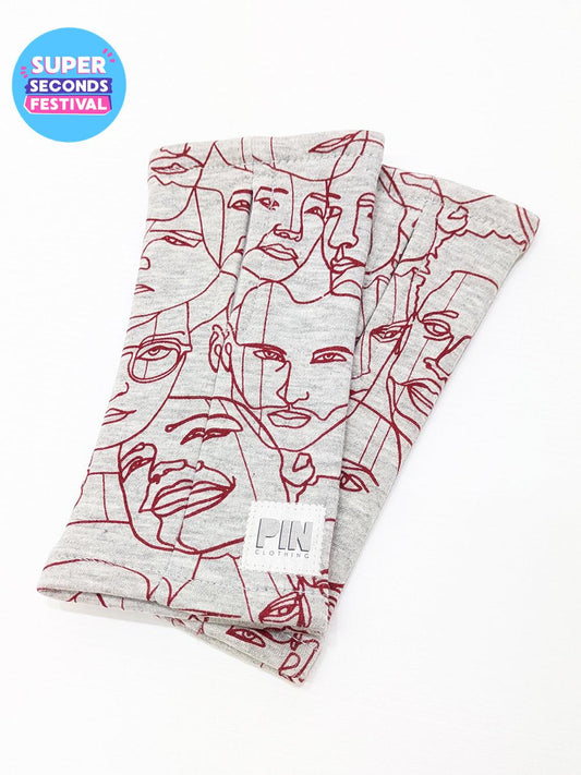 Grey Faces Fleece Wrist Warmers SUPER SECONDS SALE (OOAK)-pinclothing.co.uk-pinclothing.co.uk