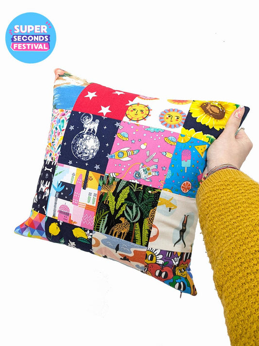 Square Patchwork Cushion SUPER SECONDS SALE (OOAK)-pinclothing.co.uk-pinclothing.co.uk