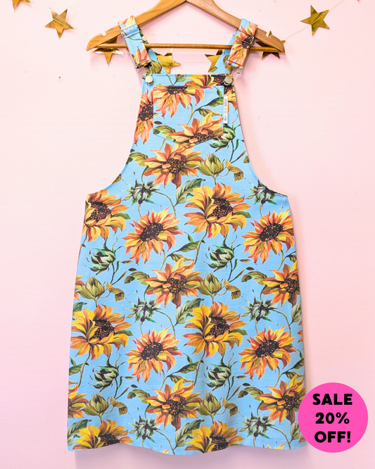 Watercolour Sunflowers Dungaree Dress-pinclothing.co.uk-pinclothing.co.uk