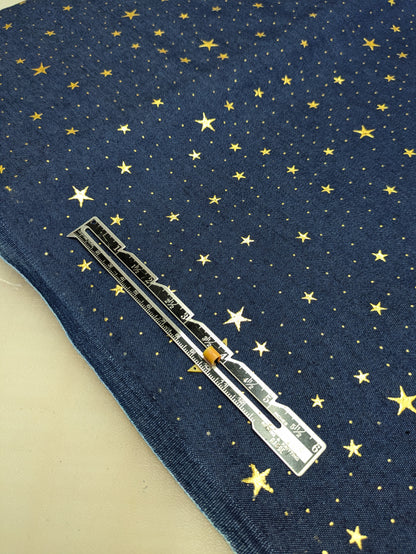 Midnight Blue Cotton Denim Fabric with Gold Foil Stars - Crafting & Sewing Material 1.4 metre piece-pinclothing.co.uk-pinclothing.co.uk
