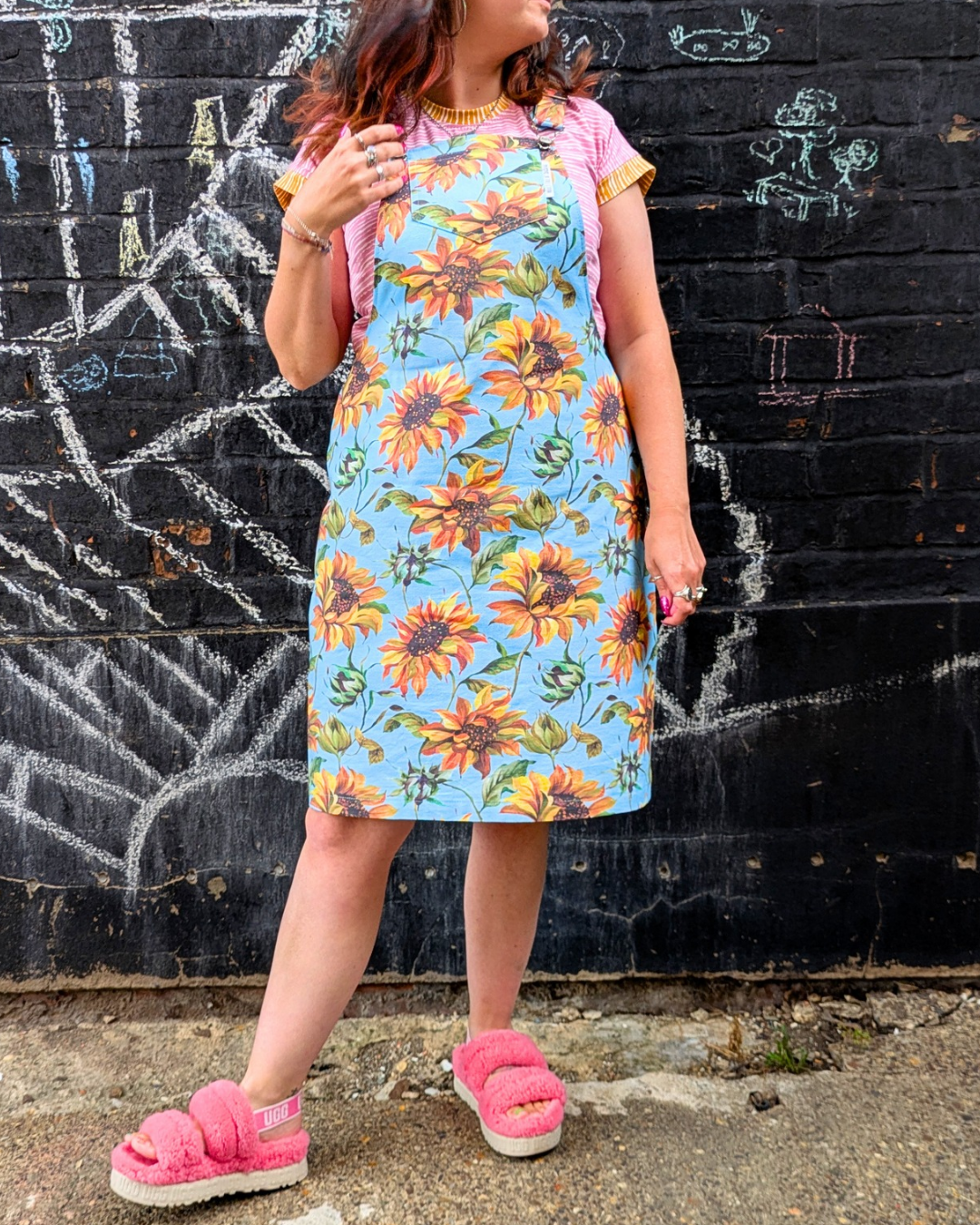 Watercolour Sunflowers Dungaree Dress