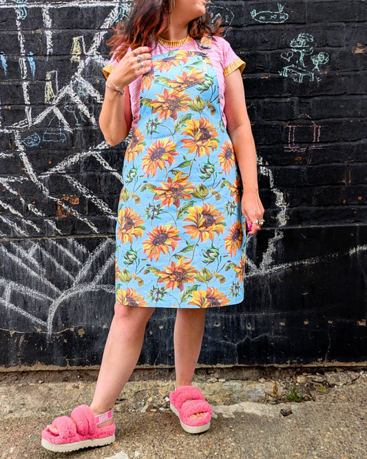 Watercolour Sunflowers Dungaree Dress-pinclothing.co.uk-pinclothing.co.uk