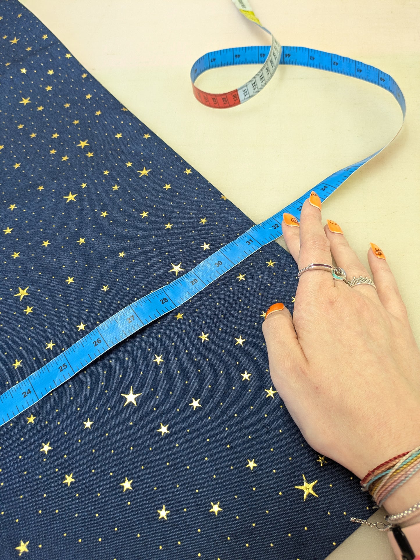 Midnight Blue Cotton Denim Fabric with Gold Foil Stars - Crafting & Sewing Material 1.4 metre piece-pinclothing.co.uk-pinclothing.co.uk