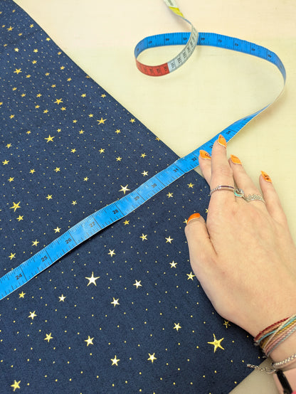 Midnight Blue Cotton Denim Fabric with Gold Foil Stars - Crafting & Sewing Material 1.4 metre piece-pinclothing.co.uk-pinclothing.co.uk